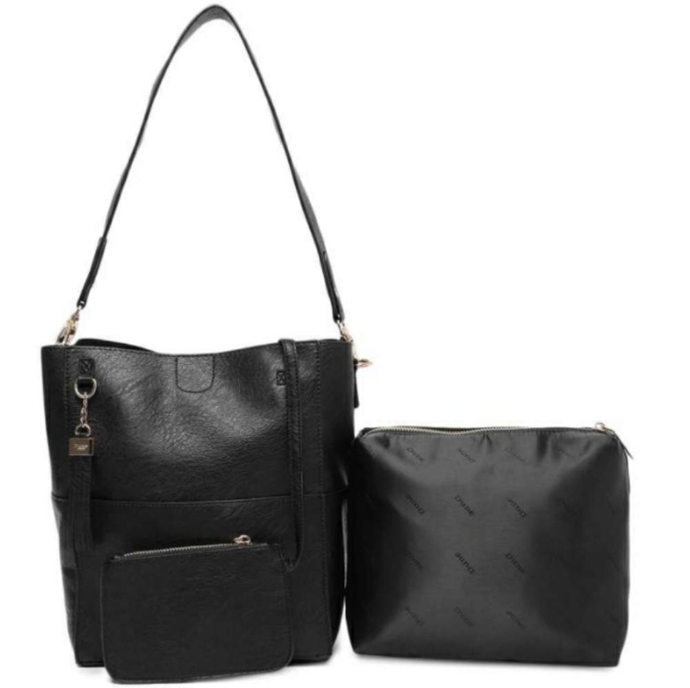 🛍Dune London Duckett Faux Leather black 3 piece hobo bag, Makeup And Wristlet